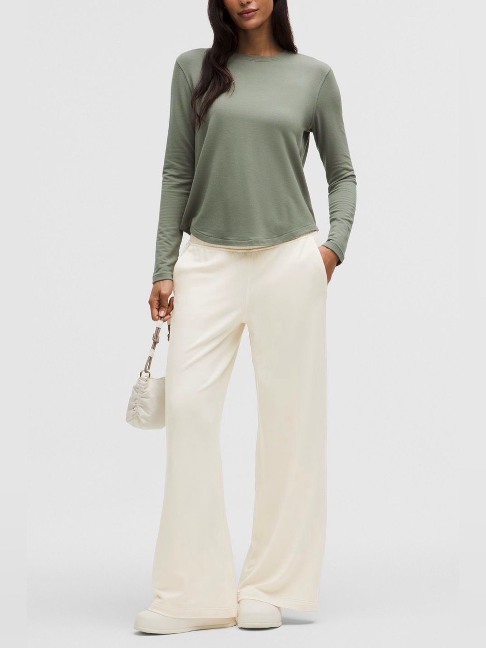 LULULEMON BE CALM MID RISE WIDE LEG PANT IN COCONUT IVORY